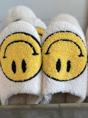 Be Made Hays, Ks Slippers House Smiley Face Yellow & White