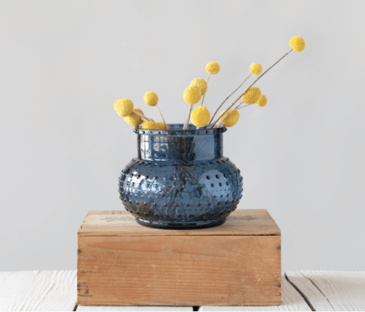 Be Made Hays, KS. 6-1/2" Round x 5"H Glass Hobnail Candle Holder/Vase, Blue