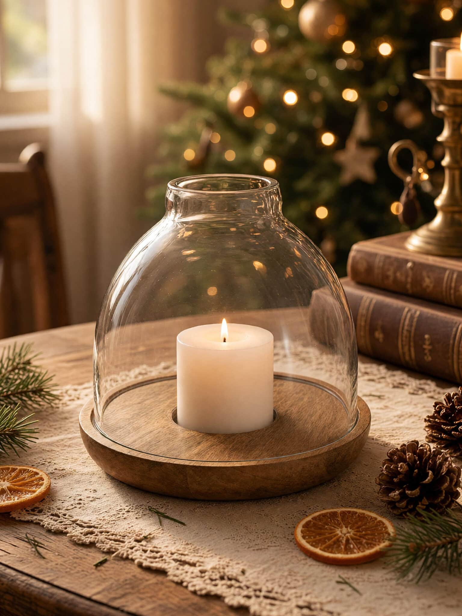 Wood & Glass Hurricane Candle Holder Large - Be Made