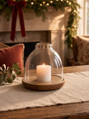 Wood & Glass Hurricane Candle Holder Small