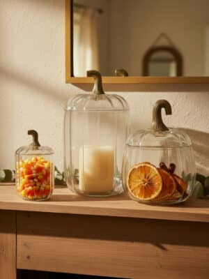 Glass Pumpkin with Lid and Bronze Stem