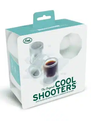 Boxed Cool Shooters Shot Glass Ice Mold with teal and white packaging