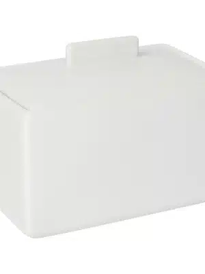 White rectangular ceramic butter dish with lid, designed to hold 1 pound of butter.
