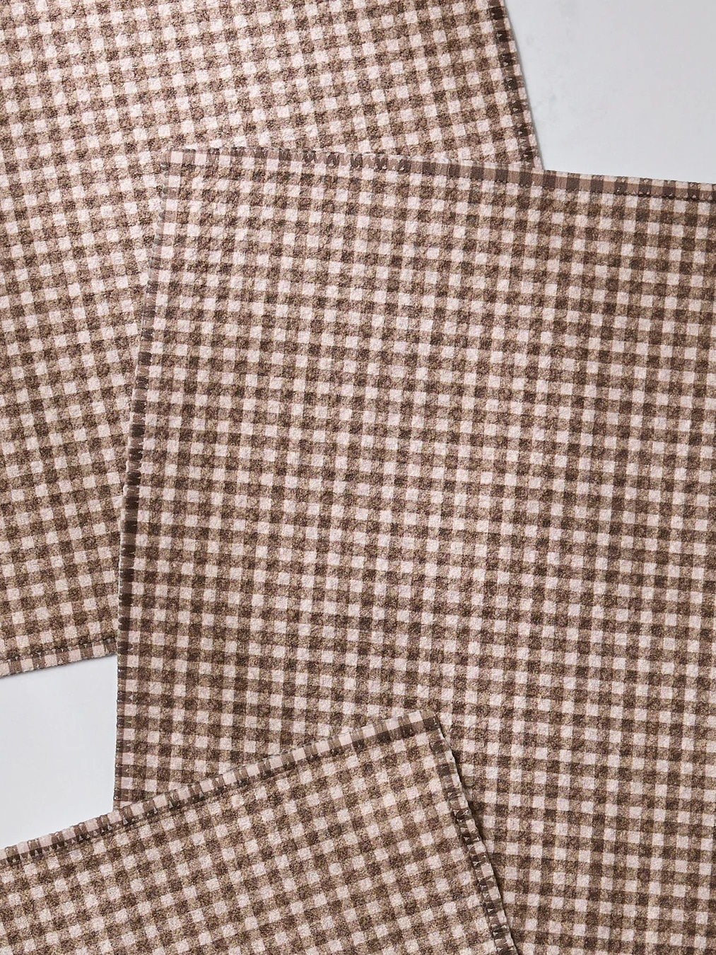 Hearth Geometry dishcloth set in taupe and cream gingham pattern, 3-pack.