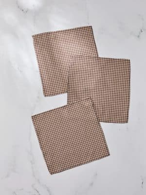 3-pack of Hearth Geometry dishcloths with neutral taupe and cream gingham check design.