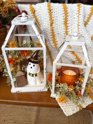 Distressed White Metal Open Frame Lantern – 2 Sizes