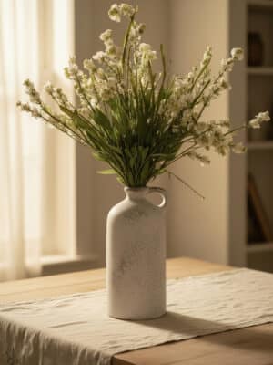 Large Single Handle Rustic White Vase