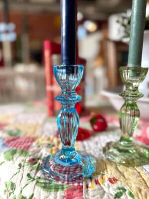Blue Glass Taper Candle Holder