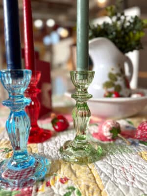 Green Glass Taper Candle Holder