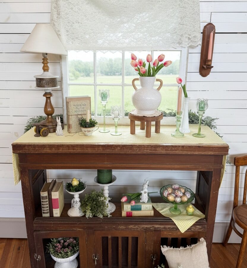be-made-hays-ks-spring-console-table-cottage-styling update title. more scenes from cottagecore in bloom