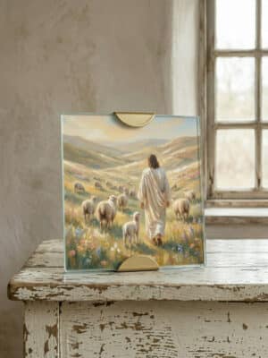 Gold Scallop Frame with Jesus Shepherd Print Displayed on Table by Window