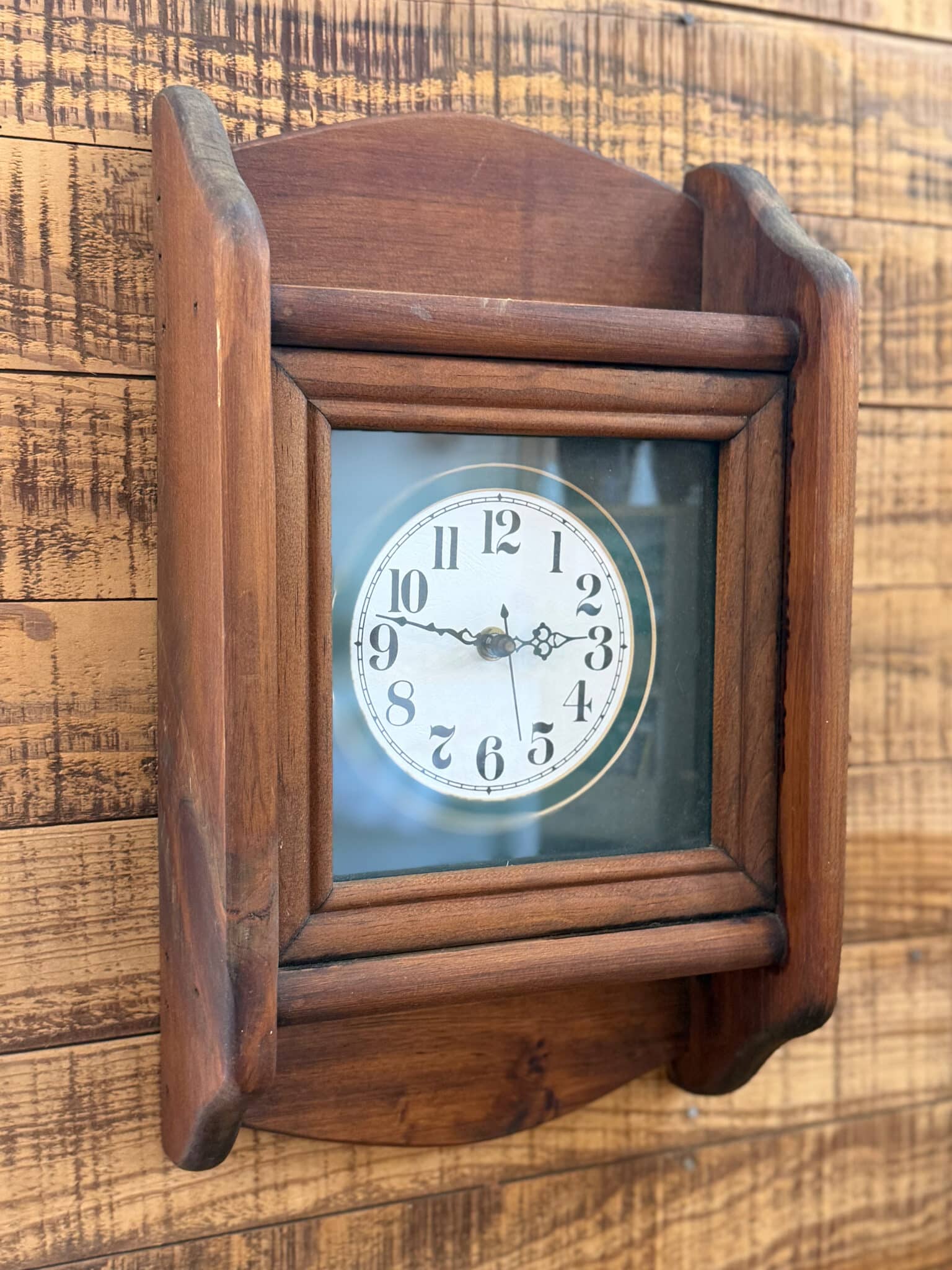 be-made-hays-ks-found-vintage-wood-wall-clock-shelf-ralph-lauren Found Vintage Wood Wall Clock with Shelf