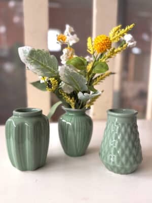 Jade Green Stoneware Bud Vases