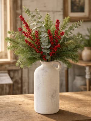 Large Single Handle Rustic White Vase